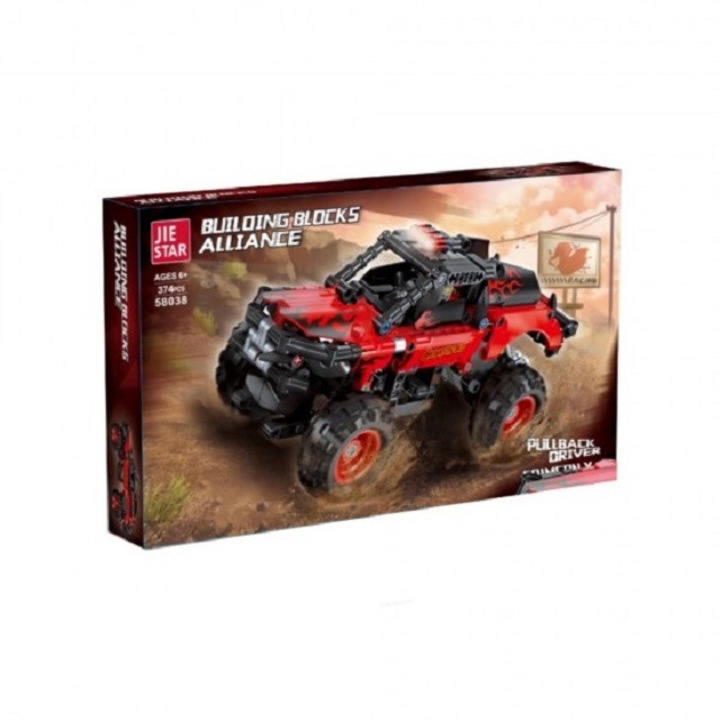 Set de constructie Masina Suv rosie cu mecanism pullback 374 elemente