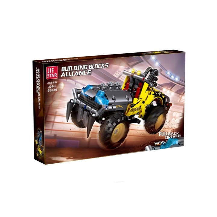 Set de constructie Masina monstru galbena cu mecanism pullback 395 el