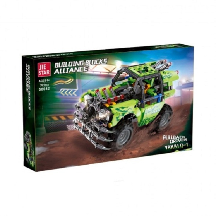 Set de constructie Masina SUV verde cu mecanism pullback 391 elemente