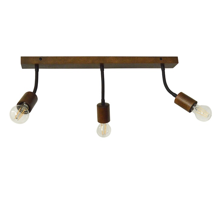 Плафон с дървена пръчка 3x60W цвят тъмно дърво, метални части за регулиране посоката на светлината