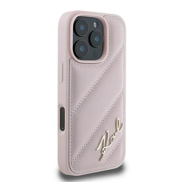 Husa Karl Lagerfeld compatibila cu iPhone 16 Pro Max, Quilted Signature, Roz