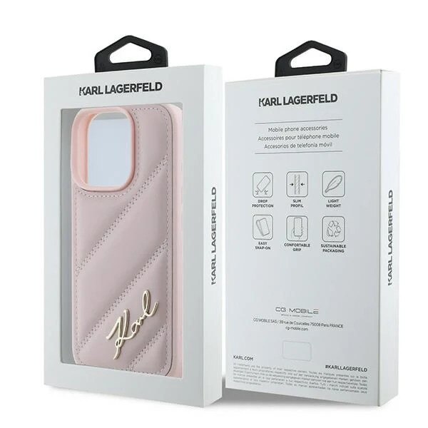 Husa Karl Lagerfeld compatibila cu iPhone 16 Pro Max, Quilted Signature, Roz
