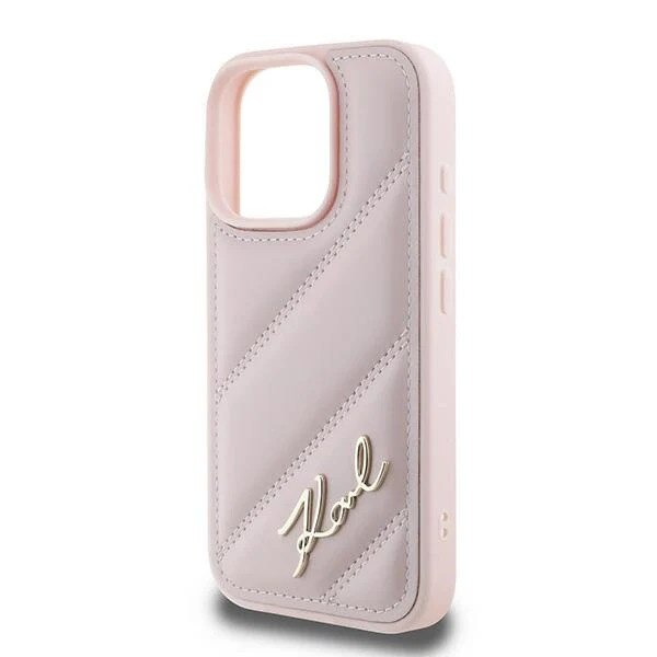 Husa Karl Lagerfeld compatibila cu iPhone 16 Pro Max, Quilted Signature, Roz