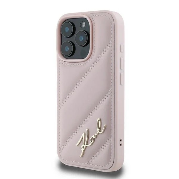 Husa Karl Lagerfeld compatibila cu iPhone 16 Pro Max, Quilted Signature, Roz