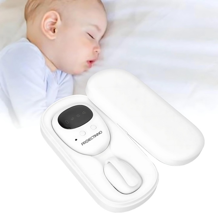 Ceas cu alarma pentru incontinenta urinara, Proiectinno, JYX-735, dispozitiv enurezis nocturn si diurn pentru copii, varstnici si adulti, acoperire 40m, sunet si vibratie, senzor umiditate, alb