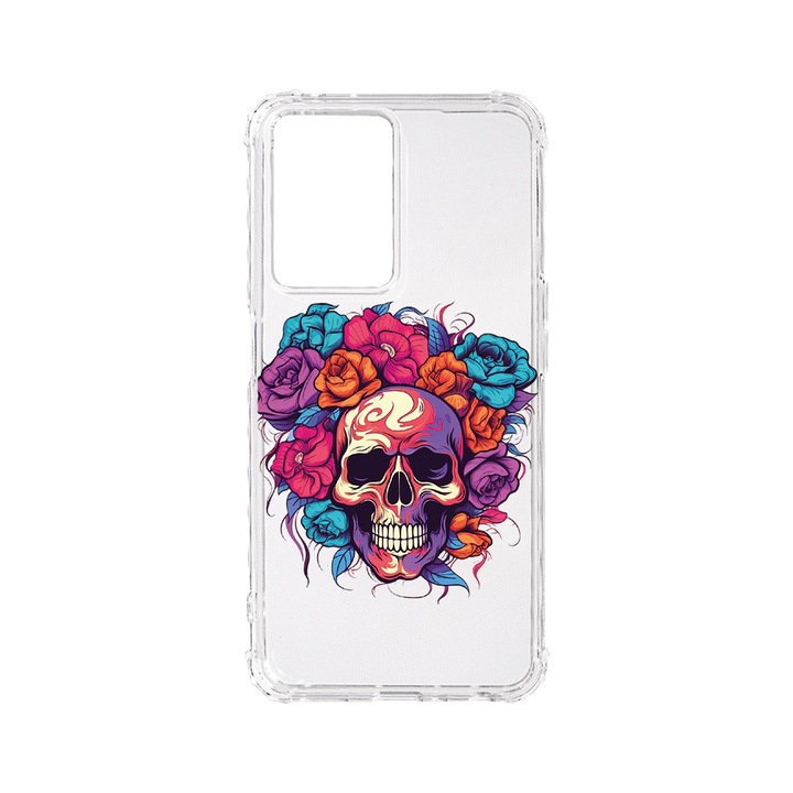 BestCase Anti Shock 1.5MM telefontok, kompatibilis modell OPPO A57 / A57s / A77 / A77s, Dream Colors - Skull and Roses, Air-Cushion technology, AS 1576