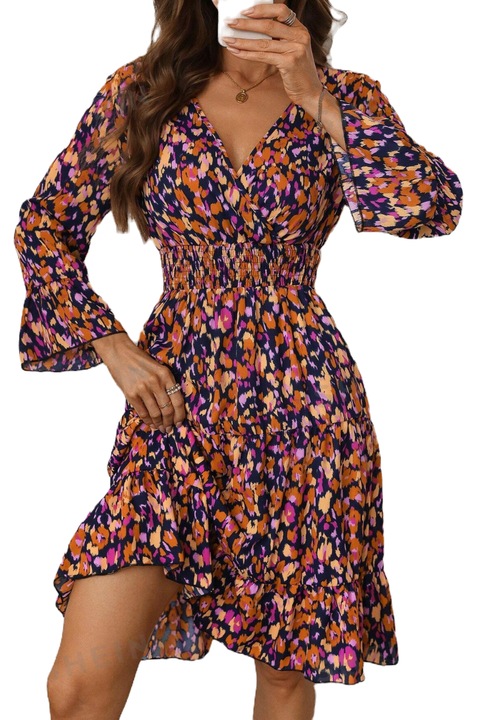 Rochie florala maneci 3/4, culori calde