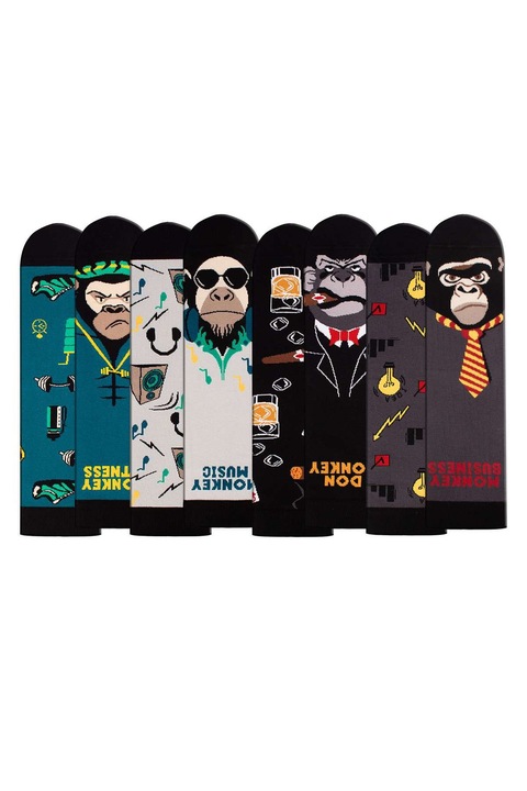 Set 4 perechi de sosete bumbac Arty Socks Maimute in cutie cadou, Multicolor