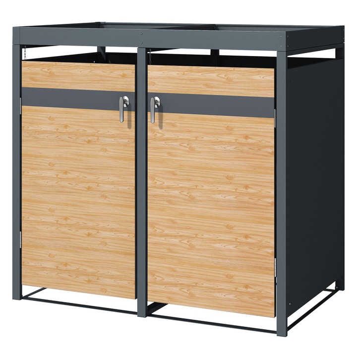 Masca pentru 2 pubele/tomberoane de pana la 240 litri ML-Design, antracit, otel, 132x80x124 cm, cu sistem de blocare a usii, include 4 chei