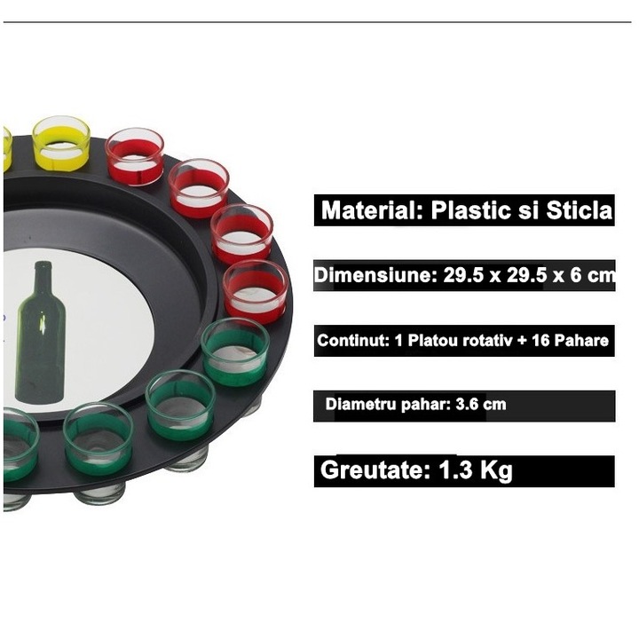 "Igazság vagy merészség" társasjáték a Fitilomania-tól, rulett 16 üveg felespohárral, bulikra, szórakozásra, ajándékokra, többszínű