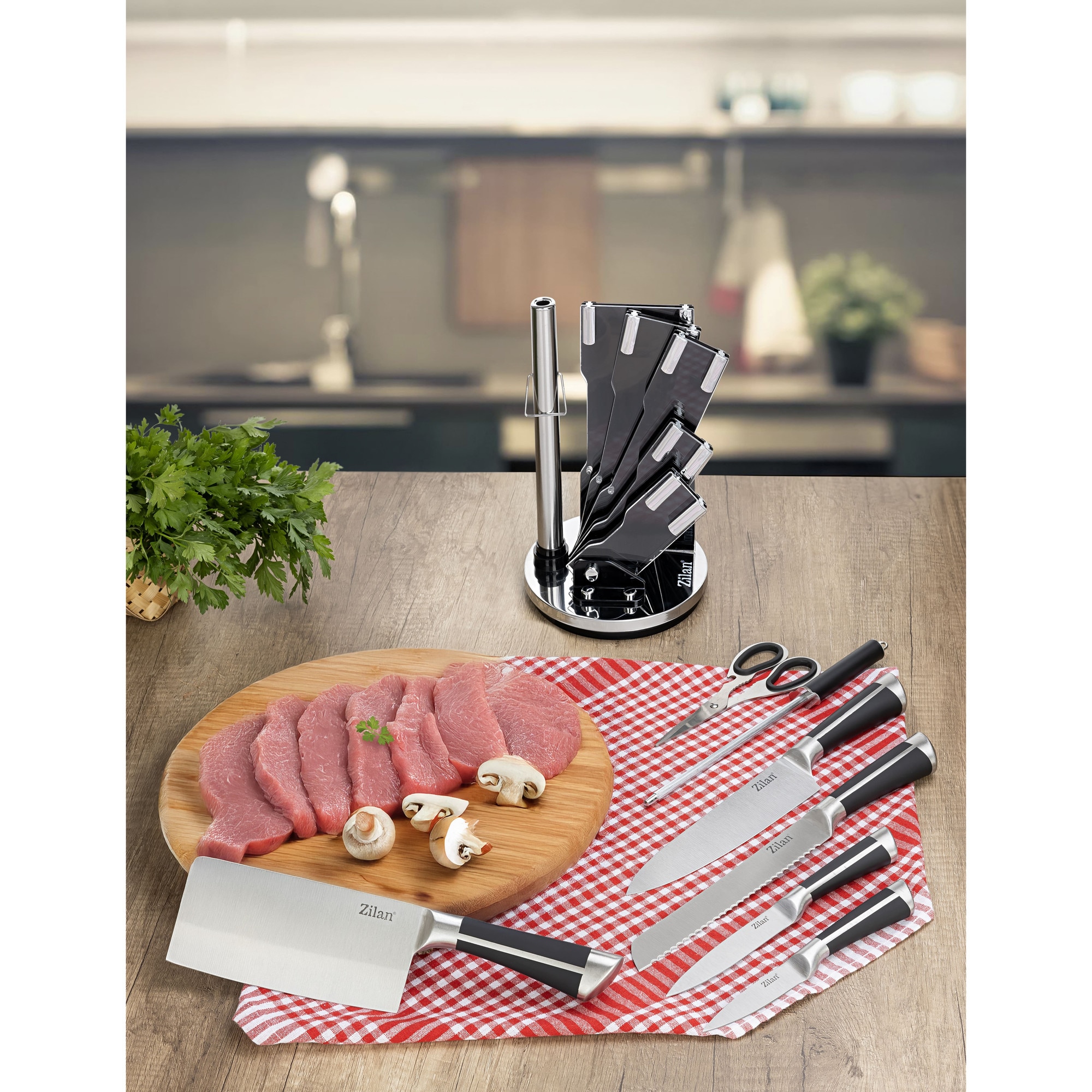 Set cutite 8 piese din otel inoxidabil, cu suport ZILAN / ZLN 1634