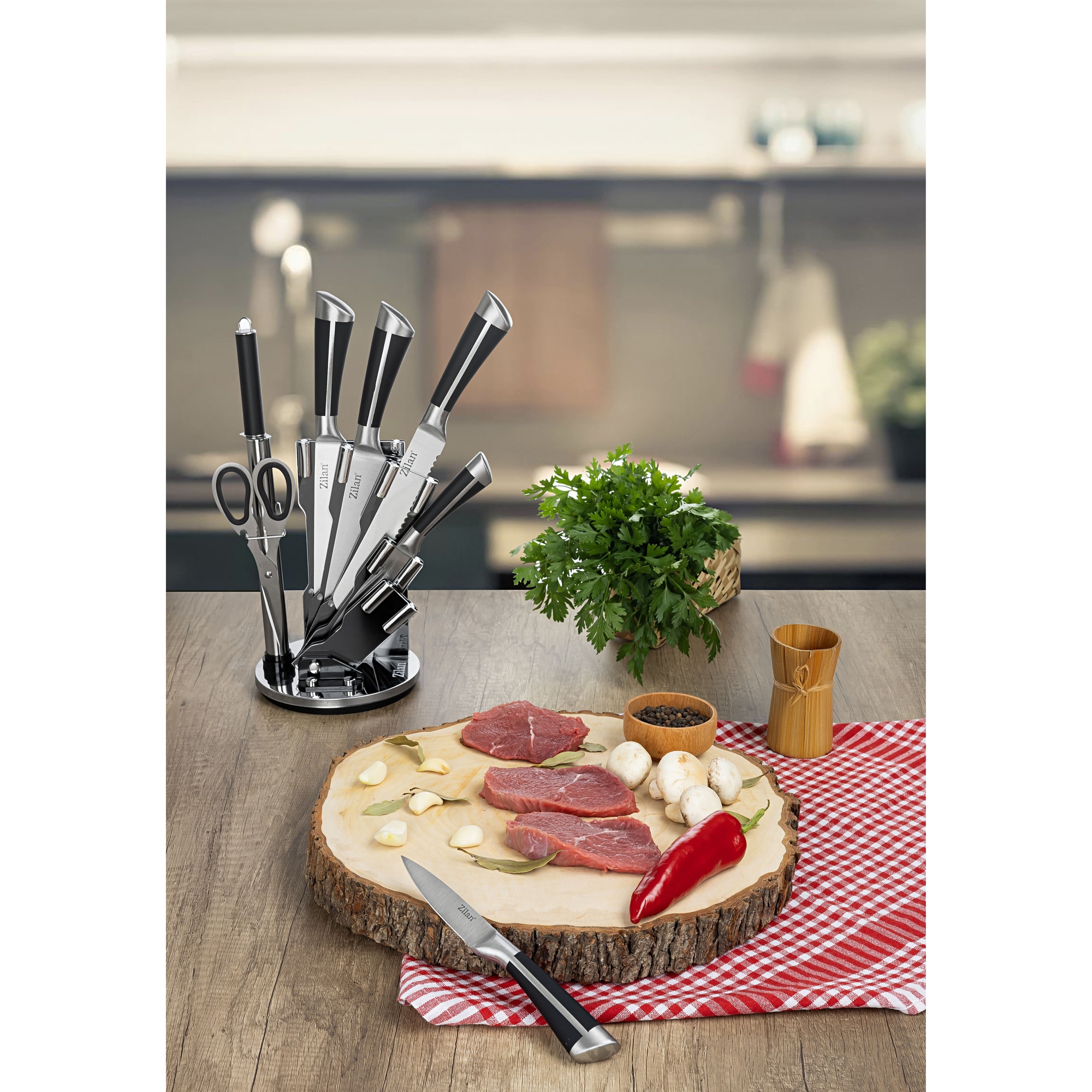 Set cutite 8 piese din otel inoxidabil, cu suport ZILAN / ZLN 1634