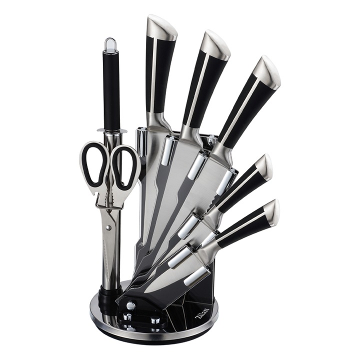 Set cutite 8 piese Zilan ZLN1634, Suport inclus, Otel inoxidabil 3CR13, Compatibil masina de spalat vase
