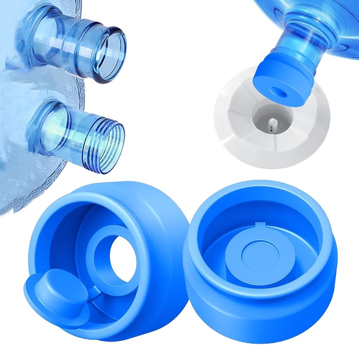 Set 2Capac pentru bidon de apa, Silicon Alimentar, 55mm, Reutilizabile, Bidon 19 litri sau 11 litri, Inter schimbabil, Anti scurgere, BEEVME, Albastru