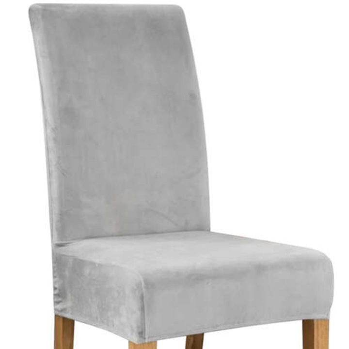 Husa protectie scaun CLASStitude, marime universala, pentru scaune de bucatarie sau birou, de casa, restaurant, evenimente, material tip catifea, lavabila, banda elastica pentru fixare si antialunecare, 35 x 40 x 10 cm, Gri