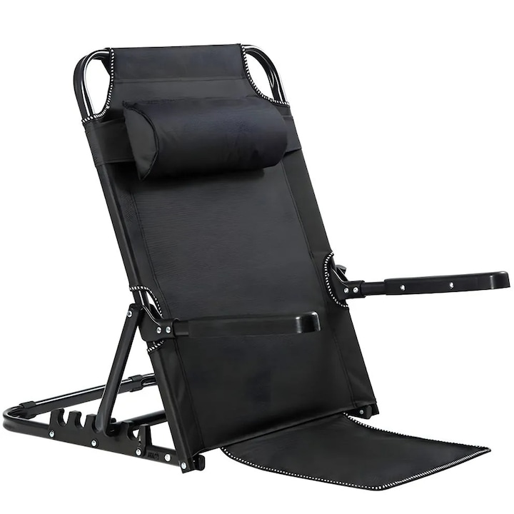 Suport pentru Spate Pliabil si Reglabil tip Inaltator pentru Perna, Linomag®, cu 7 Nivele de Inclinare, Cotiere, Perna Ergonomica, pentru Relaxare, Recuperare, Citit sau la Plaja, Portabil, Usor de Depozitat, Negru mat