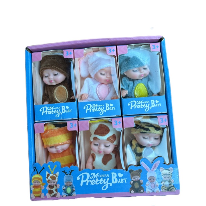 6 db állatnak öltöztetett baba készlet, 10 cm, BimBimBo