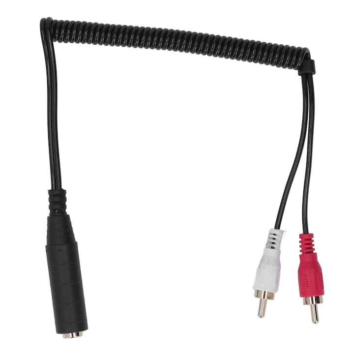 Спирален кабел Enforose 6,35 мм женски към 2 RCA мъжки, Y стерео сплитер за високоговорители