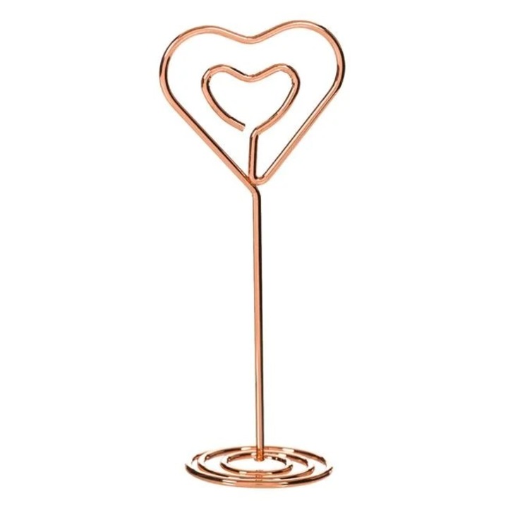 Stand Memo metalic Antbro® in forma de inima, roz/auriu, Ø2.5x8cm