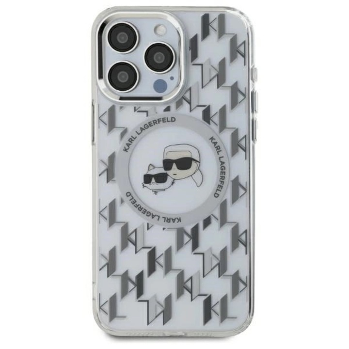 Karl Lagerfeld tok kompatibilis: iPhone 16 Pro, IML Monogram Karl & Choupette Head MagSafe, átlátszó
