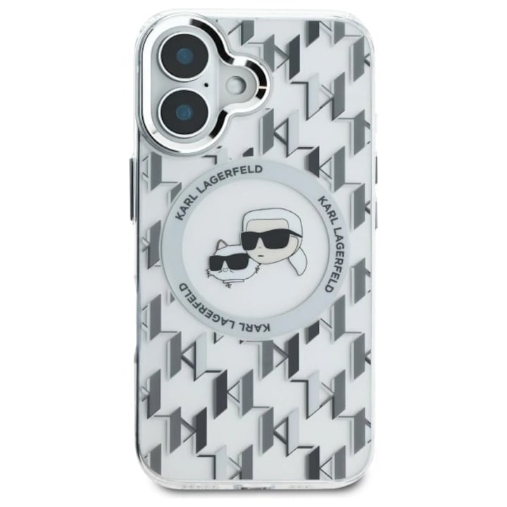 Karl Lagerfeld tok kompatibilis: iPhone 16, IML Monogram Karl & Choupette Head MagSafe, átlátszó