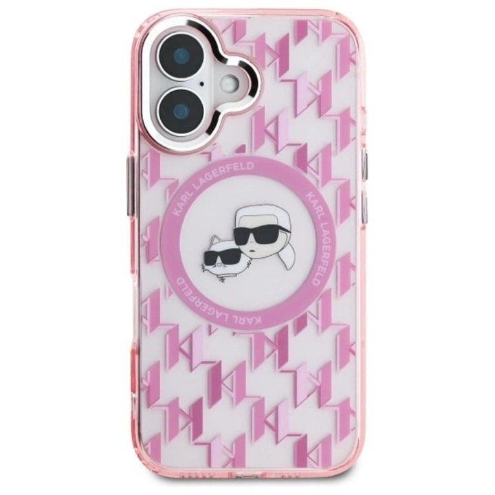 Karl Lagerfeld tok kompatibilis: iPhone 16, IML Monogram Karl & Choupette Head MagSafe, rózsaszín