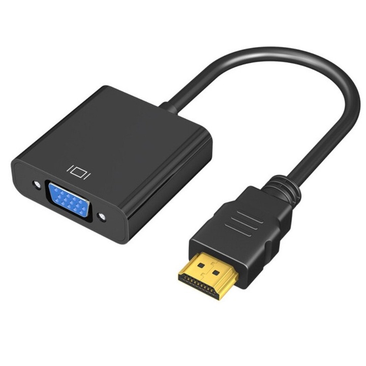 Convertor adaptor HDMI la VGA, cablu audio inclus, negru