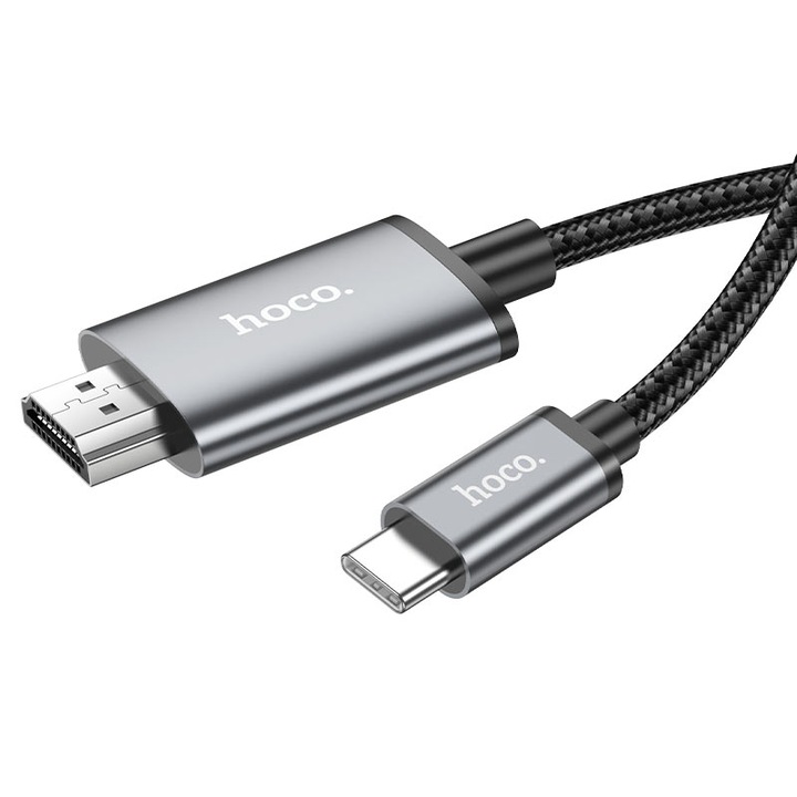 Адаптер Type-C към HDMI, Hoco UA27, Видео кабел 2м, Текстил, Черен