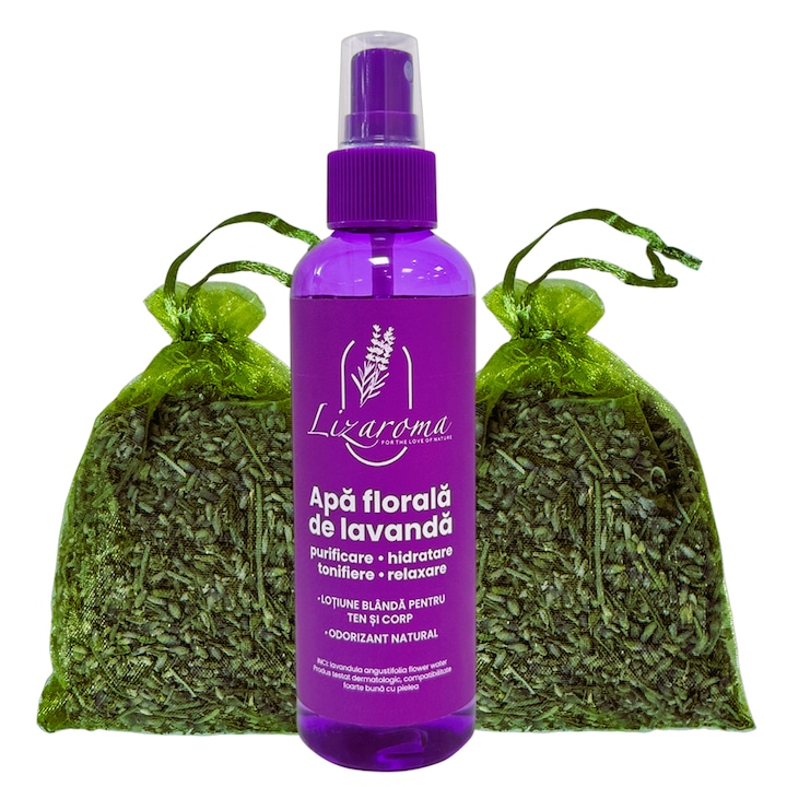 Apa florala de lavanda 200ml + cadou doi saculeti cu floare uscata de lavanda