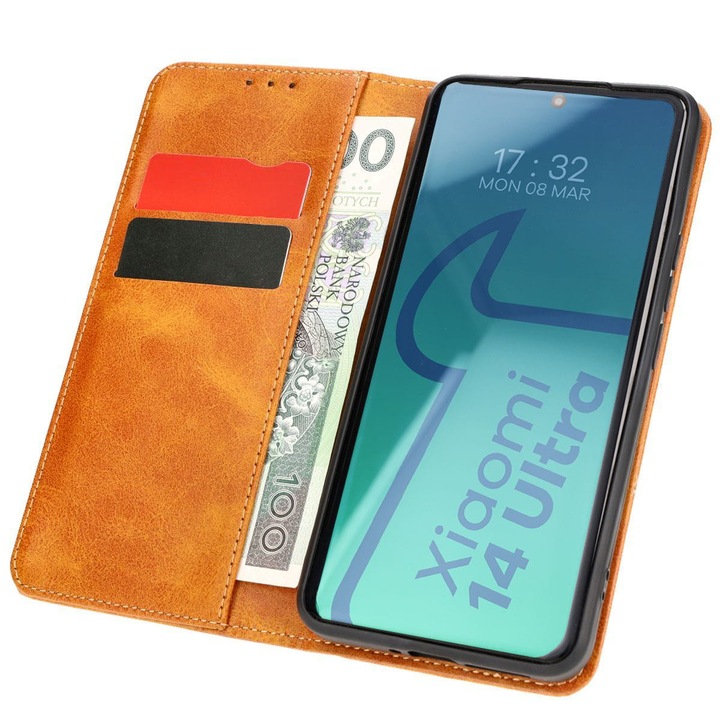 Bizon Case Pocket Pro за Xiaomi 14 Ultra, кафяв