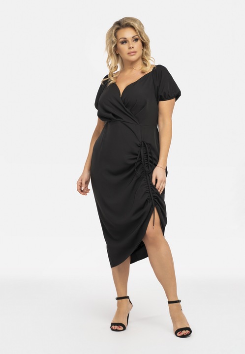 Rochie INESSA cu pliu negru, Negru