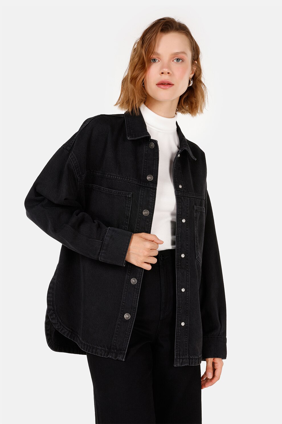 COLIN'S, Camasa de bumbac cu maneci lungi, Negru, M-L