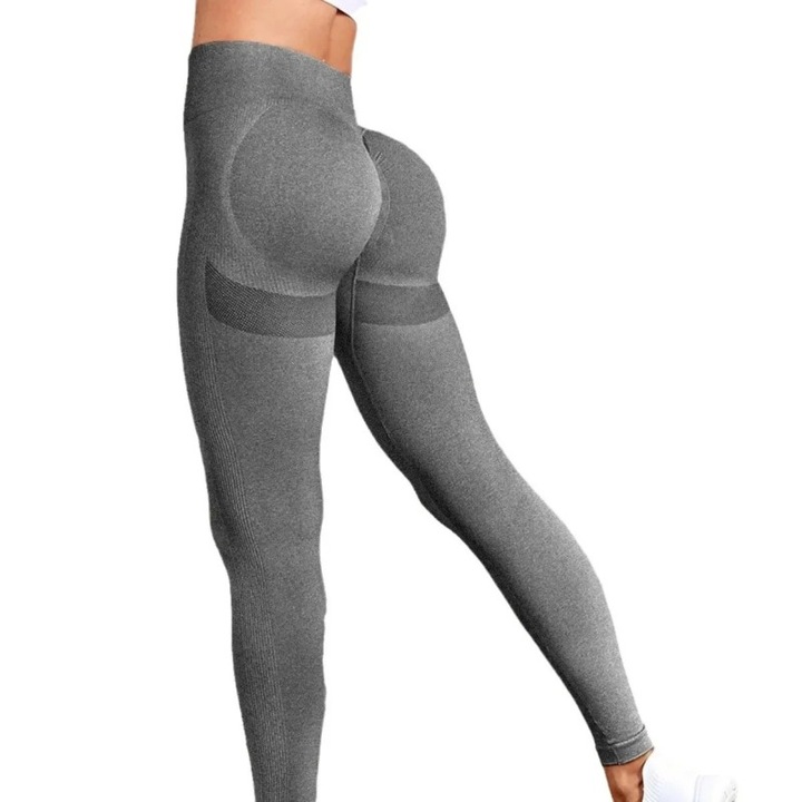 Colanti fitness modelatori lungi Mixbo cu talie inalta, elastici, push up, gri deschis