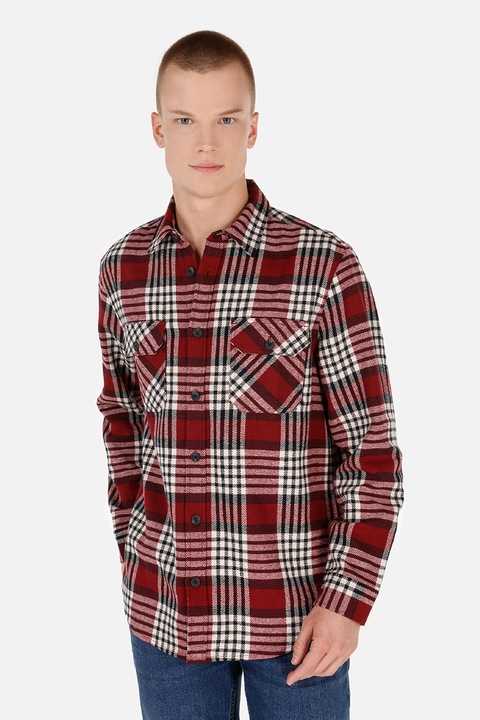 COLIN'S, Camasa cu maneci lungi si model in carouri, Alb, Rosu inchis, S