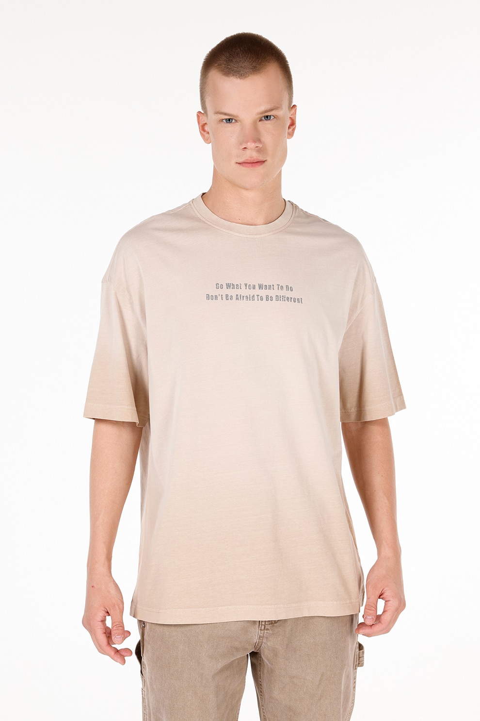 COLIN'S, Tricou lejer de bumbac cu model in degrade, Bej, L