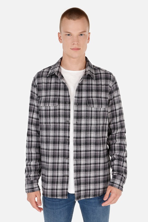 COLIN'S, Camasa cu buzunare pe piept si model in carouri, Alb/Negru/Gri, S