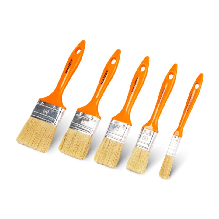 Set pensule pentru vopsit, 5 piese, 20-60mm, maner plastic, Portocaliu