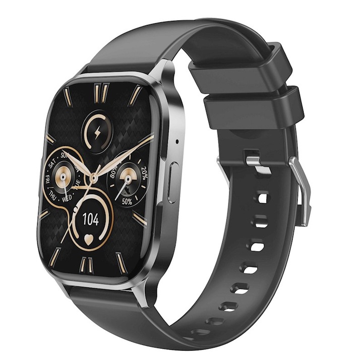 Ceas Smartwatch, 2.04" Amoled, Bluetooth 5.3, IP67, Apelare, SMS, Social Media, Monitorizare Activitati Fizice, Ritm Cardiac, Somn, Music Play, J10, Negru