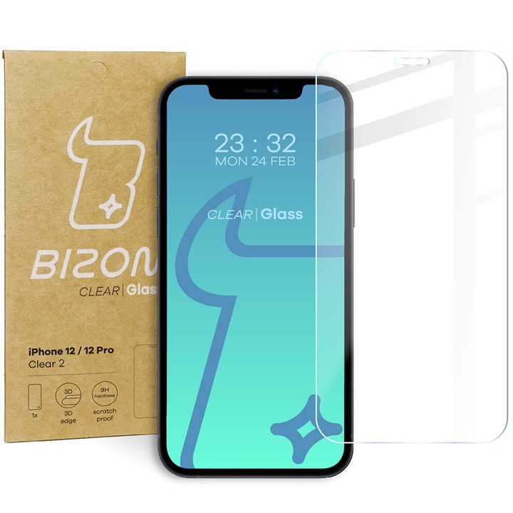 Bizon Glass Clear 2 üveg iPhone 12 / 12 Pro készülékhez, átlátszó