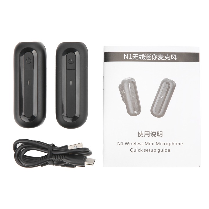 Longziming vezeték nélküli csíptetős mikrofonrendszer, 50m hatótávolság, fekete, 500mAh akkumulátorral