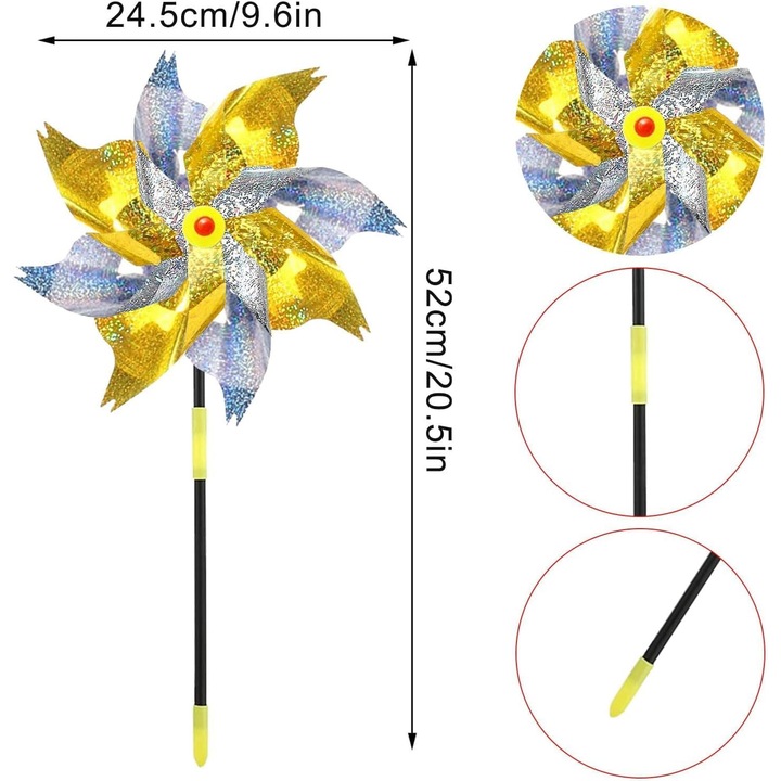 Set 6 sperietori pasari, plastic, 52 cm, auriu/argintiu