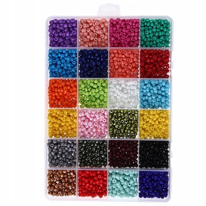 Set margele din sticla, DIYQueen, 4000 bucati, multicolor, 4 mm, 24 culori