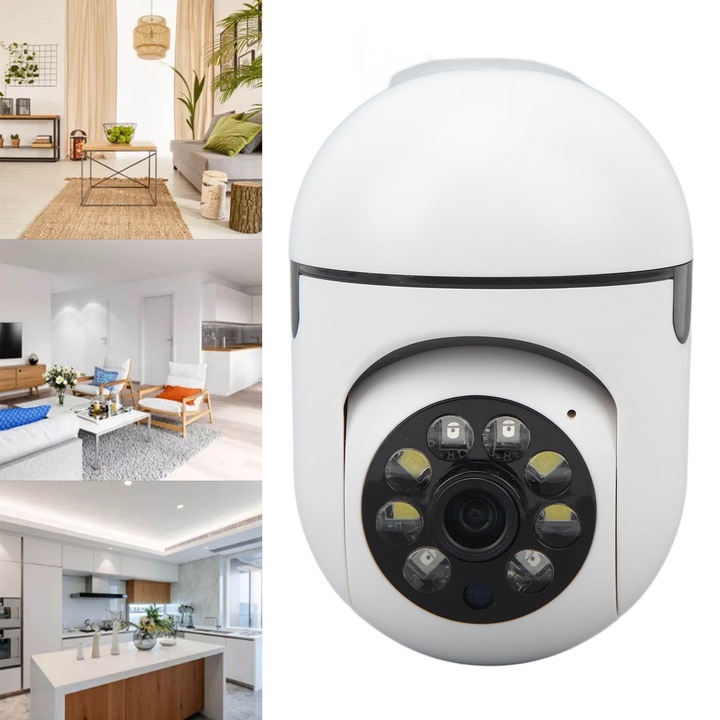 Camera de supraveghere pentru animale de companie Jormftte, 360°, WiFi, 1080P, dimensiuni 13x7.5cm