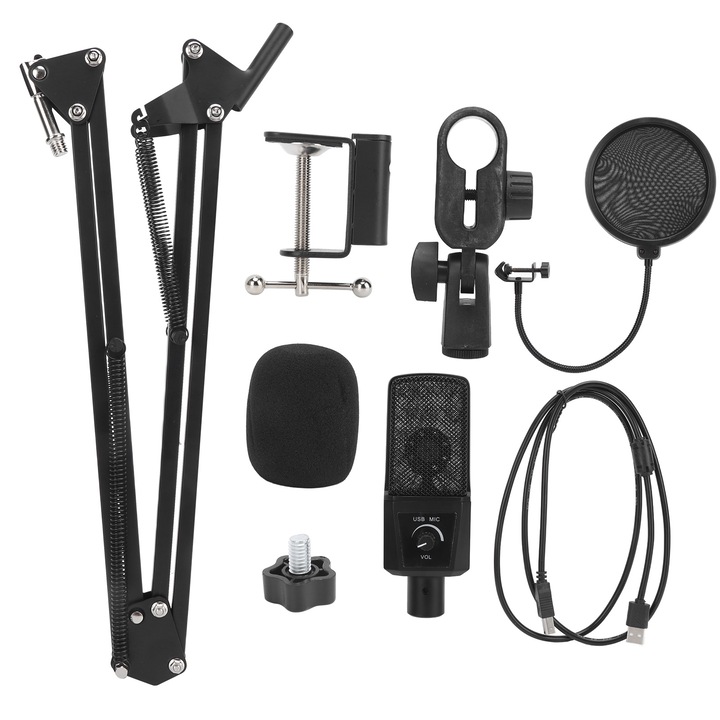 Microfon profesional Enforose cu pickup cardioid, negru, 50hz-18khz, set complet