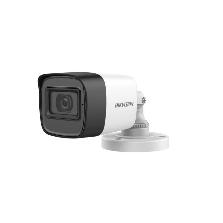 Камера за наблюдение Hikvision DS-2CE16D0T-ITPFS(2.8MM), Mini Bullet 2MP, фиксиран обектив: 2.8mm, мин. осветеност: 0.01 Lux @ (F2.0, AGC ON), 0 Lux с IR: 25m, изход: TVI/ AHD. /CVI/CVBS, захранване: 12 VDC ± 25%, защита: IP67, размери: 58 mm × 61 mm ×