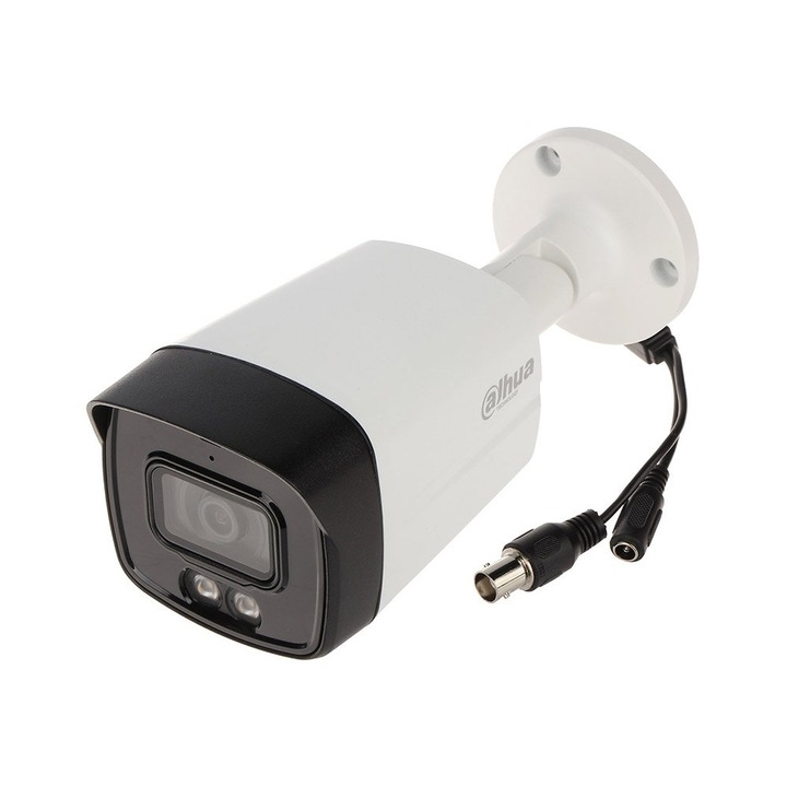 Външна камера за наблюдение с двойно осветление Dahua Smart Dual Light HAC-HFW1200TLM-IL-A-0280B-S6, 2 MP, IR/бяла светлина 40 м, 2.8 мм, микрофон