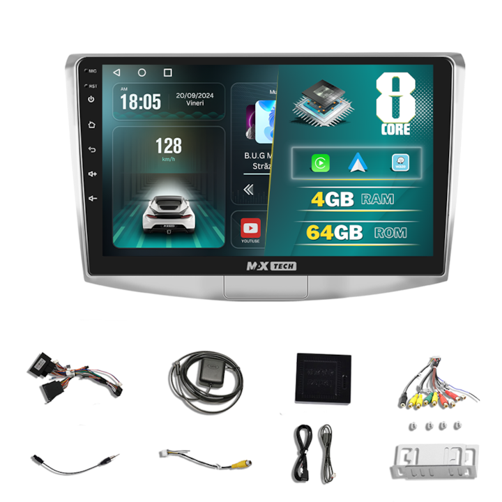 Navigatie Volkswagen Passat B6, B7, CC 2005 - 2015 dedicata Android, MaxTech®, Android 13, ecran de 10 inch IPS, 4 GB Ram 64 GB Rom functii GPS, Carplay, WIFI, RDS, Radio, Bluetooth, Waze