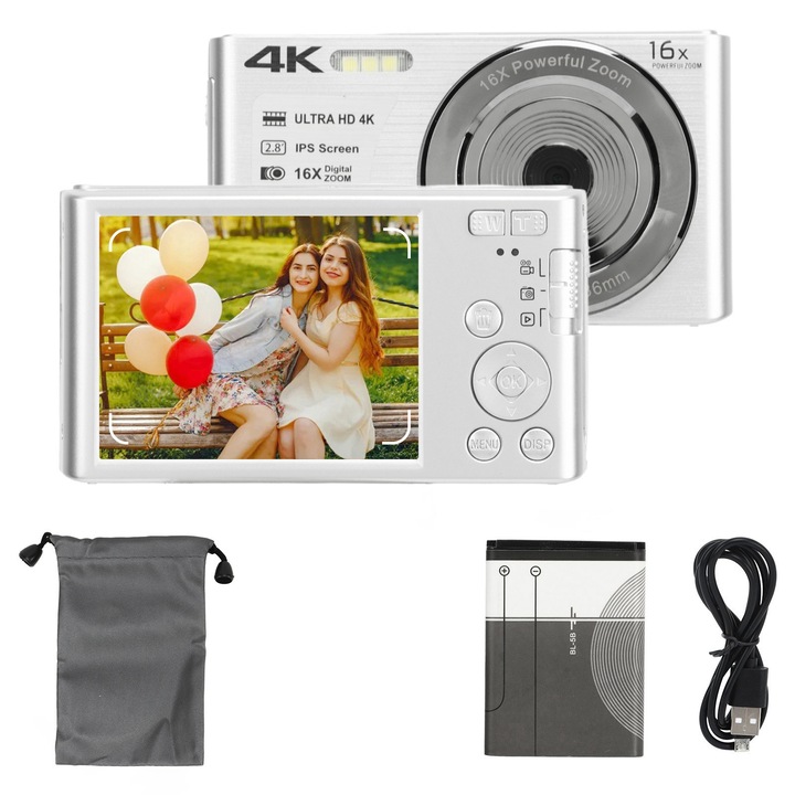 Camera digitala HD, Jormftte, 4K, 48M, zoom 18X, ecran 3.0 inch, negru