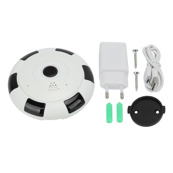 Camera de supraveghere wireless Jormftte, 1080P, vedere nocturna infrarosu, rotire 355°, pentru interior