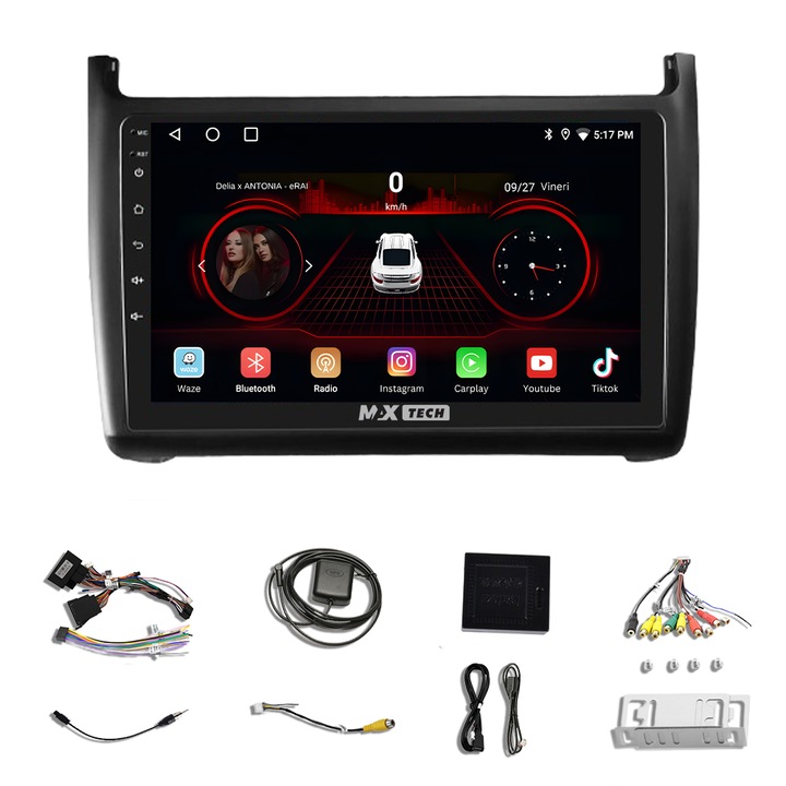 Navigatie Volkswagen POLO ( 2008 - 2019 ) dedicata Android, MaxTech®, Android 13, ecran de 9 inch IPS, DSP, EQ, Youtube, functii GPS, Carplay, WIFI, Radio, Bluetooth, Waze, TouchScreen, Magazinplay